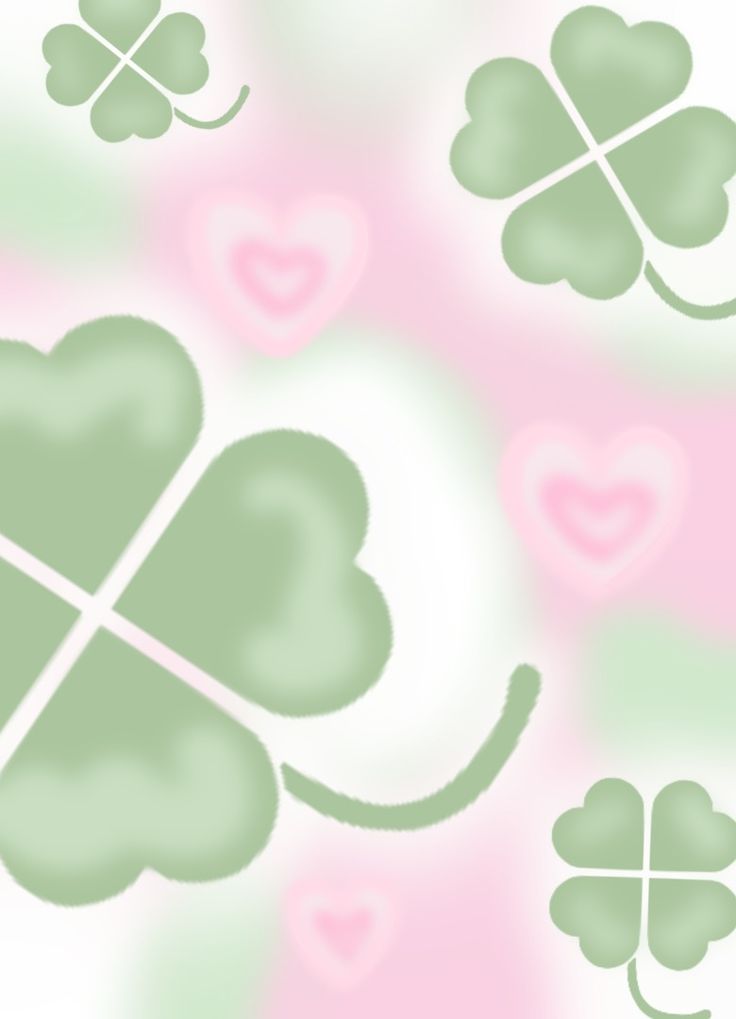 four leaf clovers with pink and green hearts in the background, as well as an abstract design