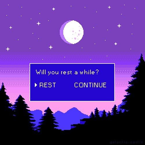 an old school computer game with the words, will you rest a while? pest continue