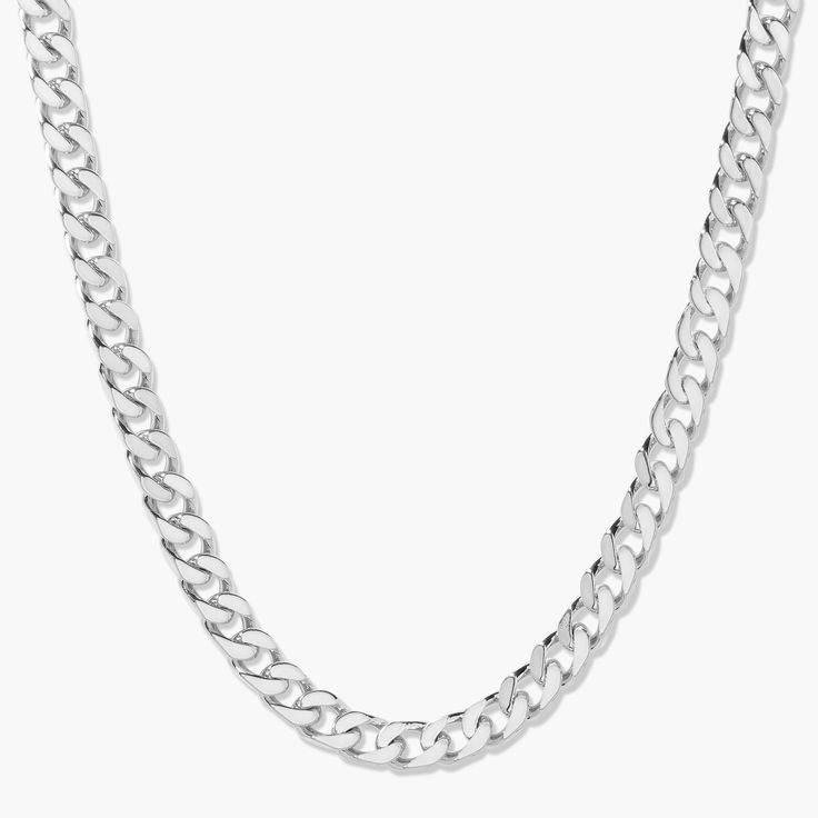 Surround yourself in elegance with the Ella Necklace. Crafted with a striking gold curb chain, this necklace is an effortless way to add glamour to your look. Feel beautiful and confident with this timeless piece of jewelry. Dare to stand out. Available in 14k gold plated or rhodium plated brass Chain width: 1/4" 16" flat curb chain with 2" extender Lobster claw closure SKU: BYN1258 Everyday Curb Chain Link Necklace, Everyday Link Curb Chain Necklaces, Chic Silver Round Chain Necklace, Everyday Curb Chain Link Necklaces, Elegant Sterling Silver Chunky Chain Necklace, Sterling Silver Cuban Link Necklace, Everyday Chain Necklace With Curb Chain, Elegant Everyday Curb Chain Necklace, White Gold Cuban Link Necklace With Chunky Chain