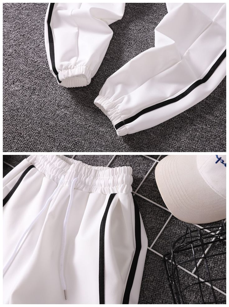 FREE SHIPPING Women Striped Jogger Pants JKP1809 Spring Jogging Bottoms With Elastic Cuffs, Trendy White Joggers For Jogging, Trendy White Jogging Bottoms, White Wide Leg Sportswear Bottoms, Trendy White Stretch Sweatpants, White Stretch Trendy Sweatpants, Casual White Pants With Elastic Cuffs, White Stretch Joggers For Jogging, Stretch White Joggers With Pockets