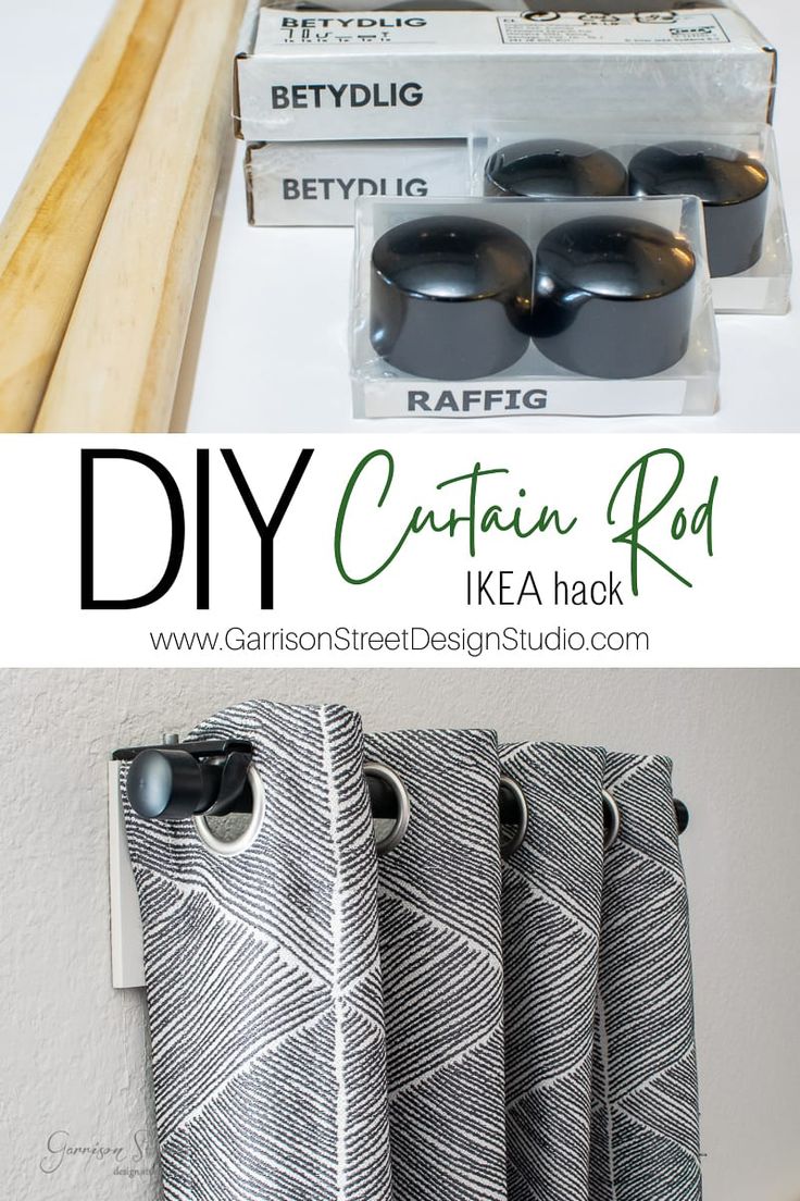 the diy curtain rod is made with black and white fabric