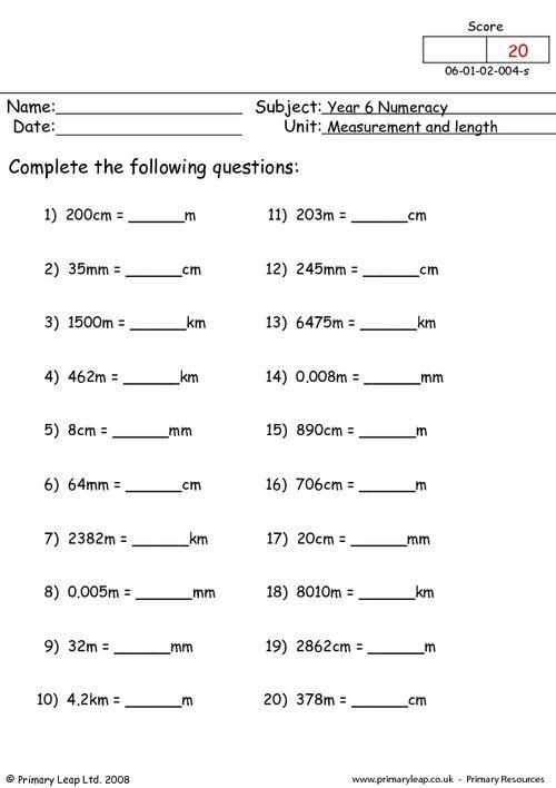 the worksheet for comparing numbers and measurements