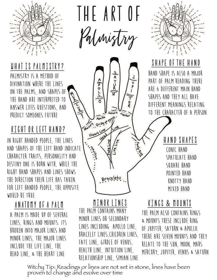 Grimoire Pages Ideas, How To Read Palms, Basic Witchcraft, Witchcraft Grimoire, Palmistry Reading, Book Of Shadows Pages, Reference Page, Witch Supplies, Spiritual Psychology