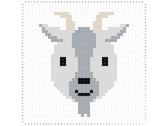 a cross stitch pattern with a donkey's head in grey and white colors, on a white background