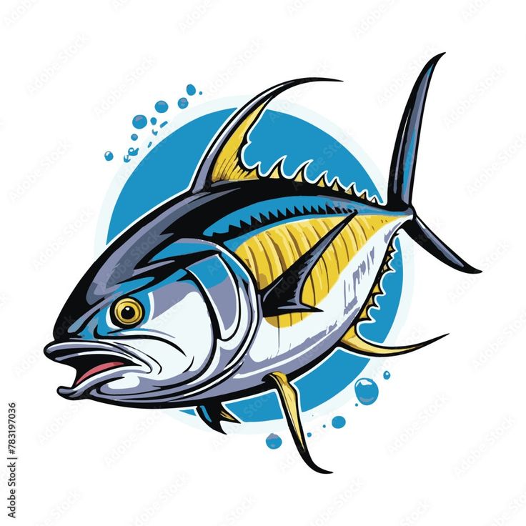 a bluefinish fish with yellow fins on it's head and an open mouth