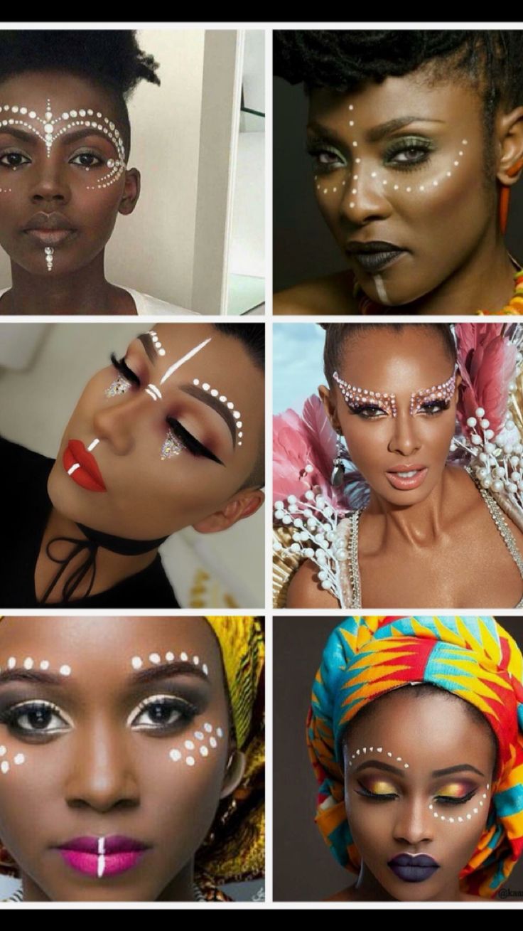 Cultural Makeup Looks, South African Face Paint, African Style Makeup, African Dots Makeup, African Face Paint Goddesses, West African Makeup, Wakanda Face Paint, African Warrior Makeup, African Goddess Makeup