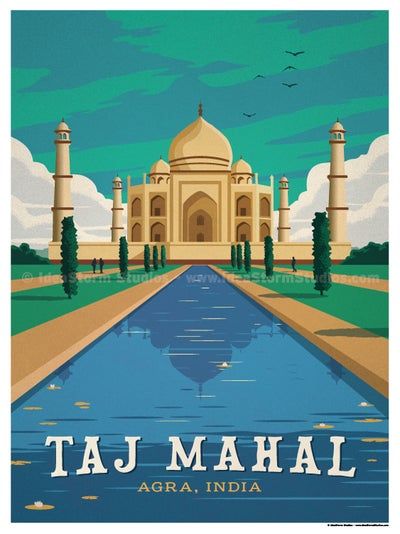 an image of taj maal in india with the water and trees around it