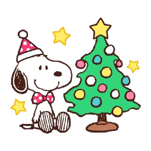 a drawing of a christmas tree and a cartoon dog with a santa hat sitting next to it