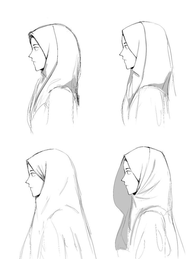 four different views of a woman's head with veils on top and bottom