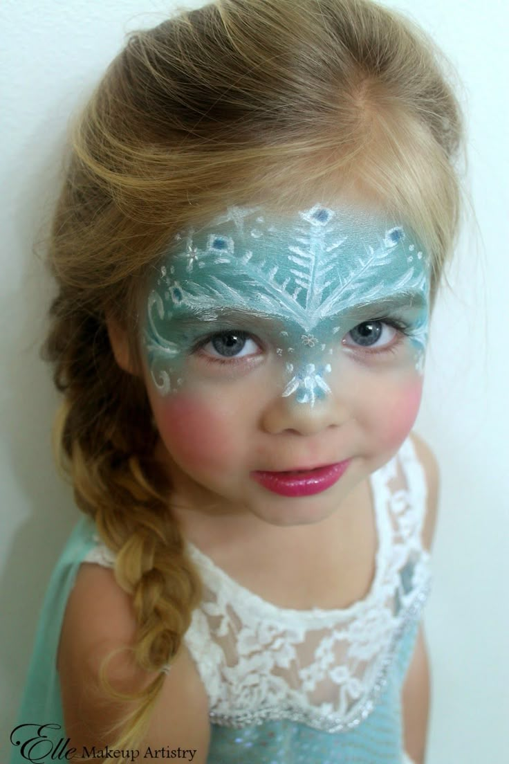 Halloween Makeup and Hair - Disney's Frozen "Elsa" - Snowflakes - Ice Queen - Braid Frozen Face Paint, Elsa Makeup, Frozen Makeup, Kids Face Painting, Christmas Face Painting, Frozen Face, Girl Face Painting, Face Painting Easy, Face Paint Ideas