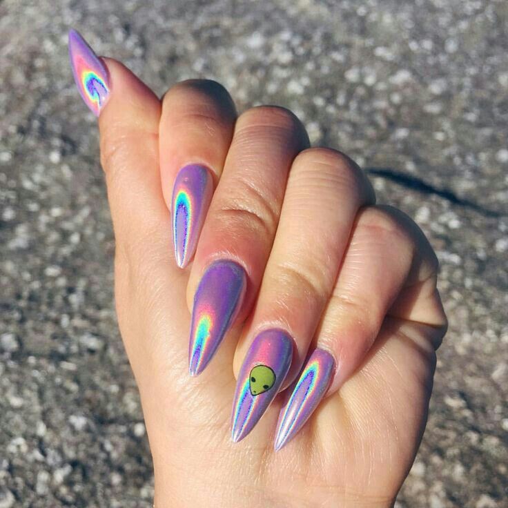 Unhas decoradas Alien Nails, Glitter Manicure, Stiletto Nail Art, Grunge Nails, Stiletto Nails Designs, Holographic Nails, Pretty Acrylic Nails, Nail Arts, Best Acrylic Nails