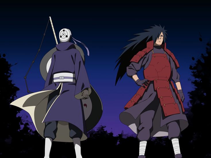 two anime characters standing next to each other in front of the night sky with trees