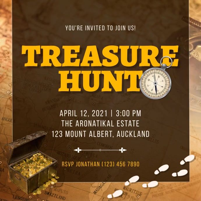 a flyer for a hunting event with an image of a map and a compass on it