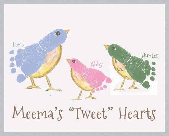 three colorful birds are standing next to each other on a white background with the words, meena's tweet hearts