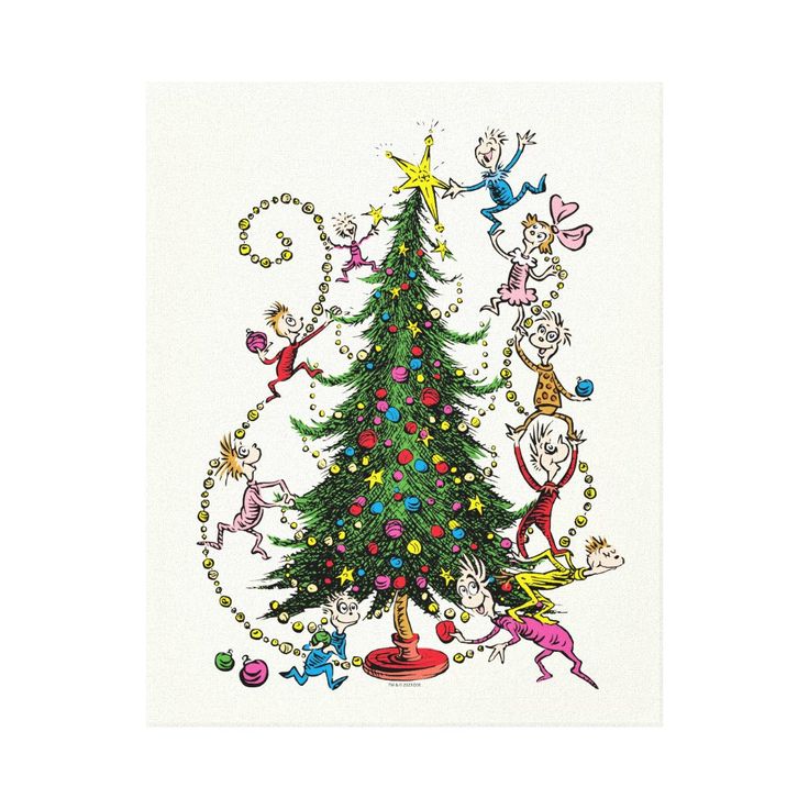 an image of a christmas tree with elves around it