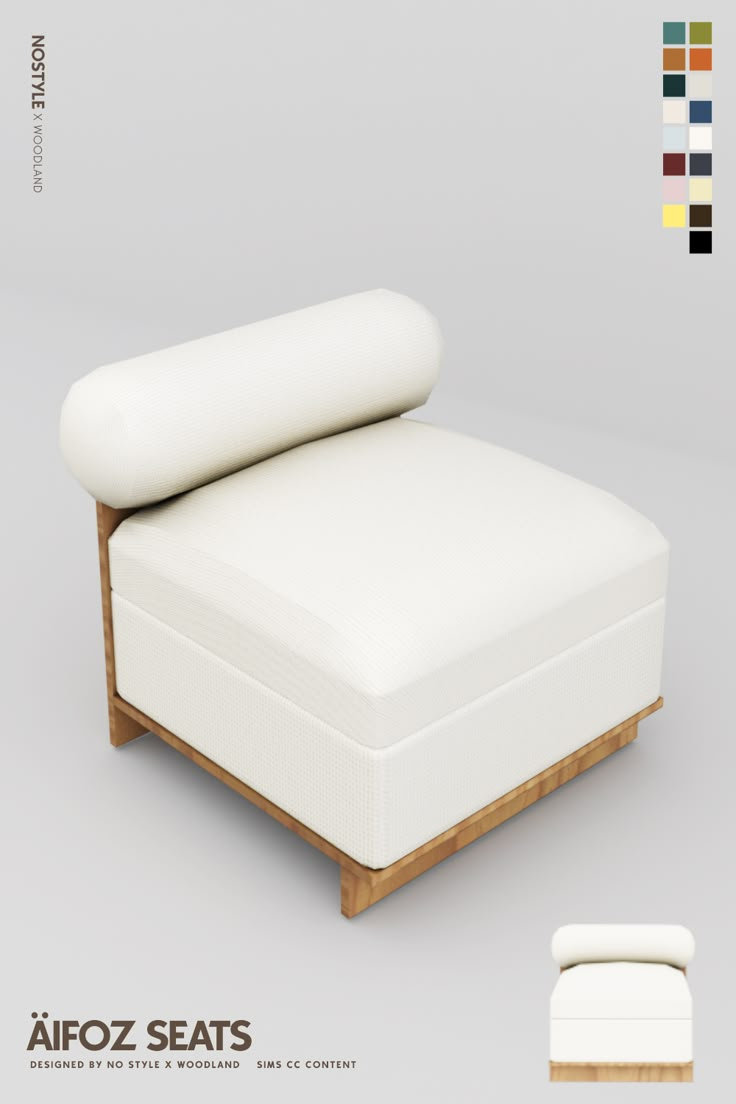 an image of a white chair with pillows on it's back and footrests