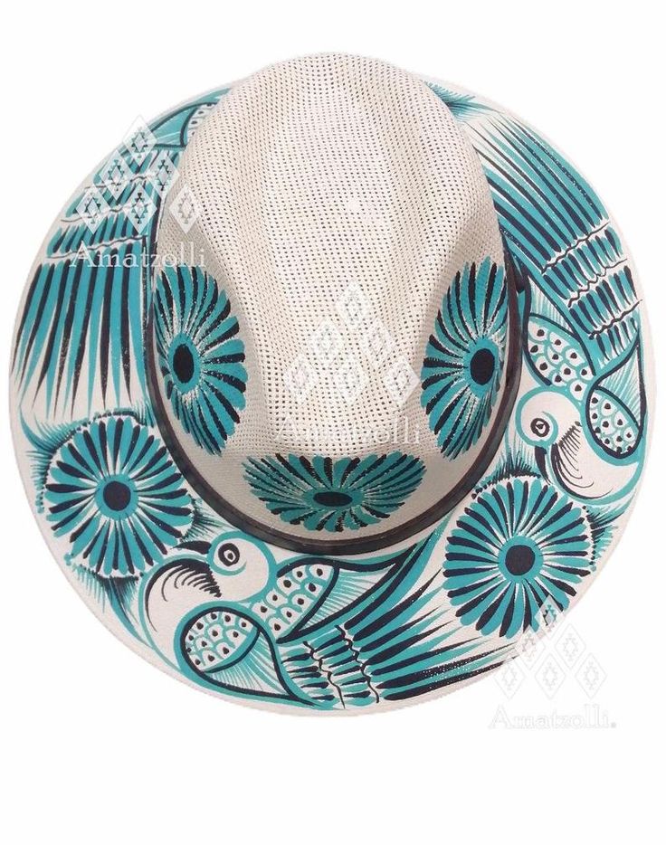 Artistic Hand Painted Panama Hat With Short Brim, Artistic Hand Painted Panama Hat, Artisan Hand Painted Brimmed Sun Hat, Handmade Artistic Adjustable Panama Hat, Artistic Multicolor Hats For Vacation, Artisan Turquoise Hat With Curved Brim, Artisan Turquoise Curved Brim Hat, Artistic Handmade Blue Hats, Artistic White Hand Painted Hats