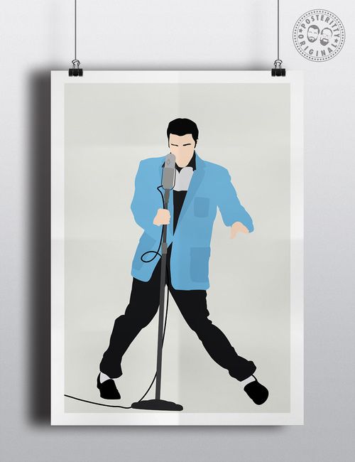 a poster with a man singing into a microphone and holding a microphone in his hand