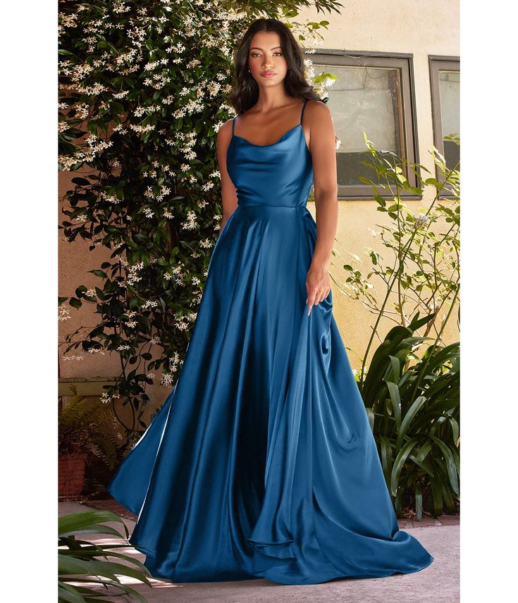 Retro & Vintage Navy Liquid Satin Prom Gown | Unique Vintage Lipstick Mauve, Lavender Lipstick, Simple Formal Dress, Satin Formal Dress, Cinderella Divine, Elegant Prom, Cinderella Dresses, Selling Design, Bridesmaid Dresses Prom