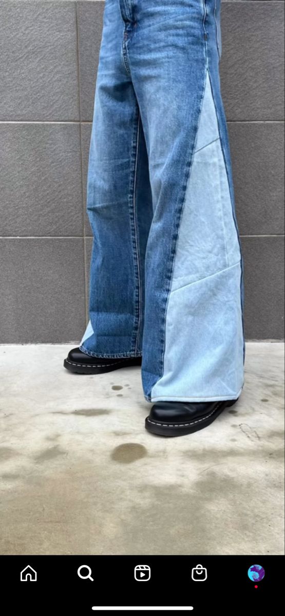 Pants Transformation Diy, Creative Pants Design, Diy Baggy Pants, Diy Wide Leg Jeans, Thrift Flip Pants, Diy Baggy Jeans, Jeans Transformation Ideas, Jeans Thrift Flip, Rework Jeans