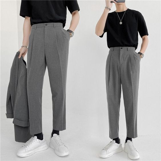 The romper is adorable and makes me look cute. I get compliments every time I wear it. Guys Fashion Casual, Casual Pants Men, Pants Korean, Mens Fashion Business, Korean Streetwear, Chic Pants, Men Stylish Dress, Skirt And Sneakers, Men Trousers