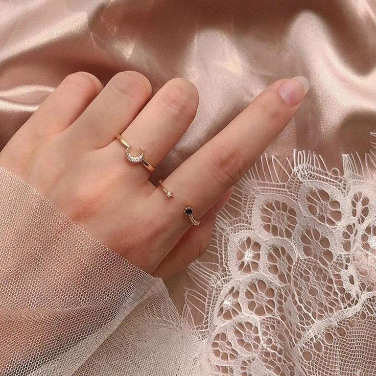 Moon Ring Set 011 - Abbott Atelier Branch Ring, Moon Decor, 2 Rings, Moon Ring, Blue Gems, Open Design, Cute Rings, Gold Plated Rings, One Ring