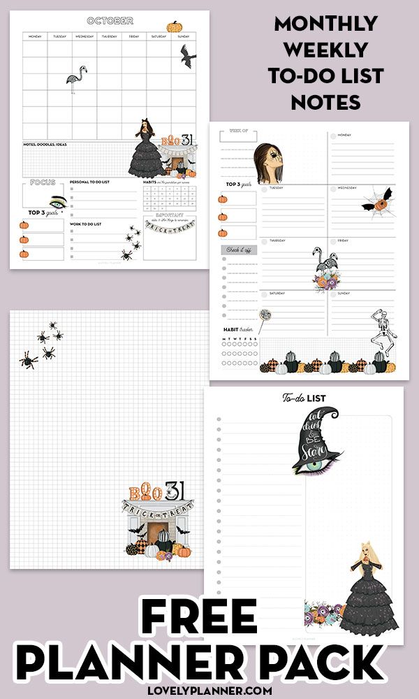 the printable halloween planner is shown in three different styles