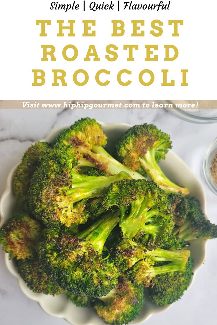 bowl of roasted broccoli, ramekins of salt and pepper on the side Broccoli Recipes Roasted, Roast Broccoli Oven, Roasting Broccoli In Oven, Oven Roasted Broccoli, Roasted Broccoli Recipe, Broccoli Crowns, Cheesy Cauliflower, Keto Side Dishes, Mashed Cauliflower