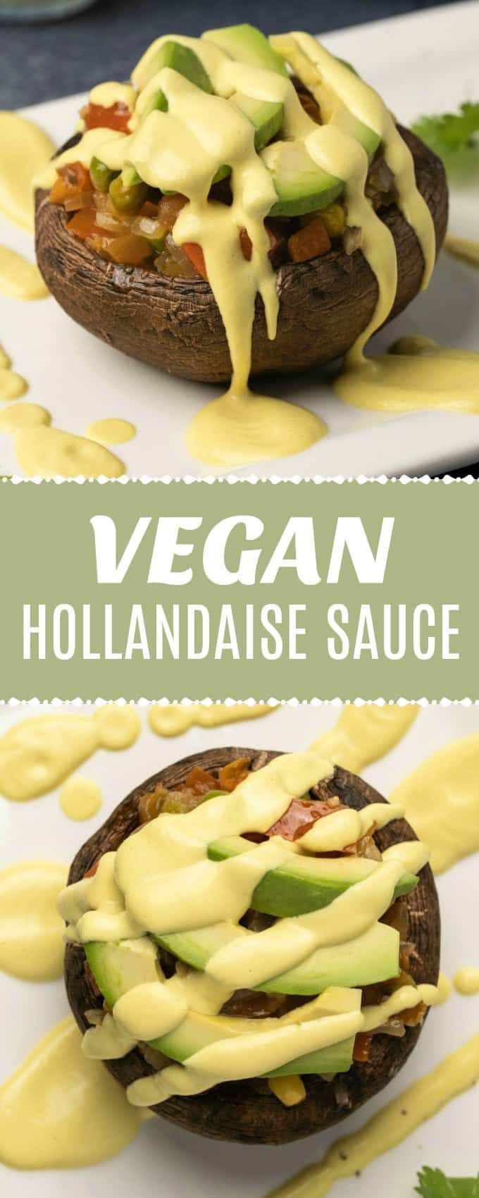 an image of vegan hollandaise sauce being drizzled over the top