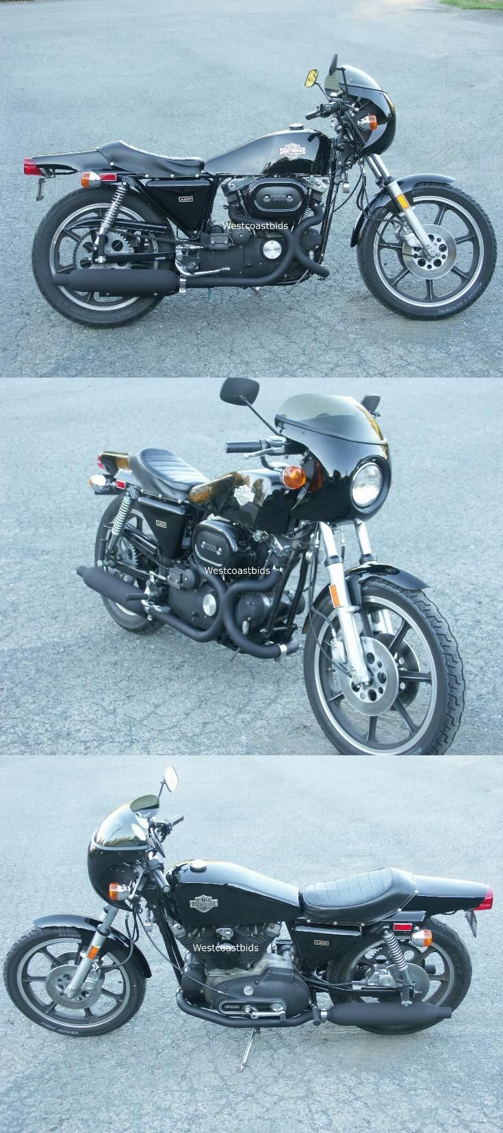 two motorcycles parked next to each other in a parking lot, one black and the other silver