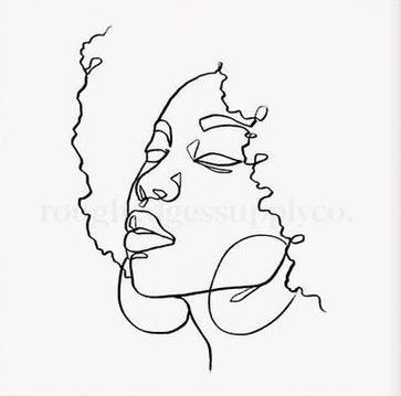 a black and white drawing of a woman's face