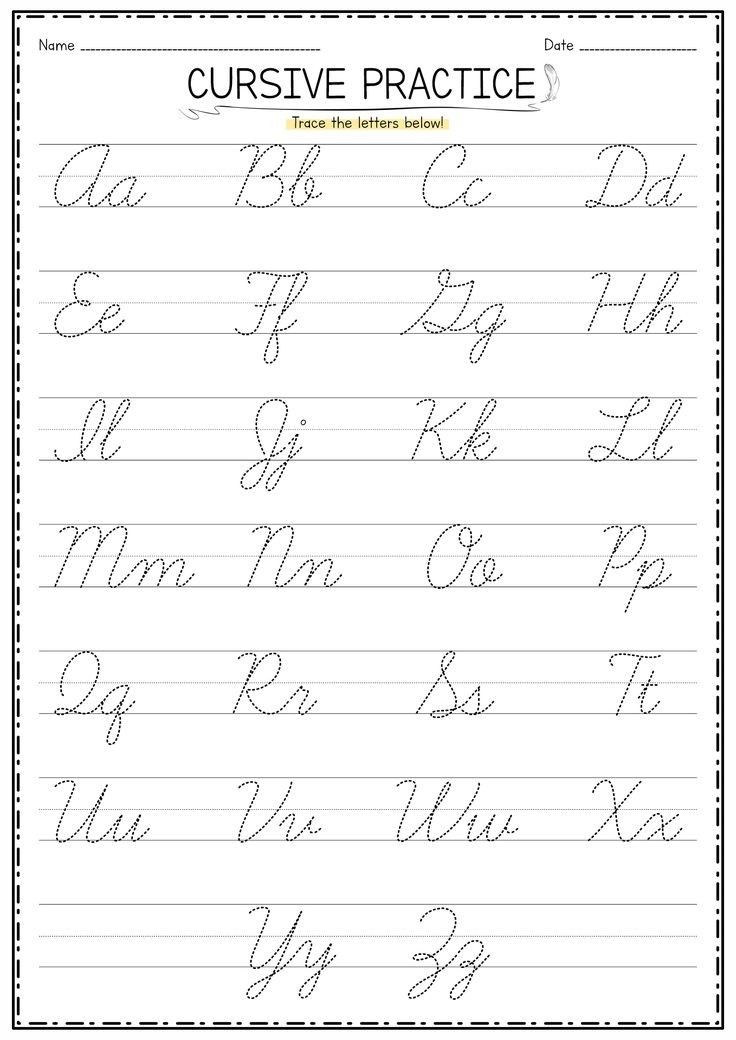 cursive practice worksheet with the letters and numbers to be written in