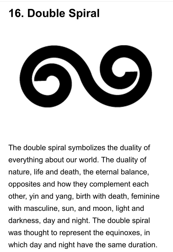 the text is in black and white with an image of two spirals on it