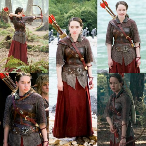 several pictures of women dressed in medieval clothing and holding arrows, standing next to each other