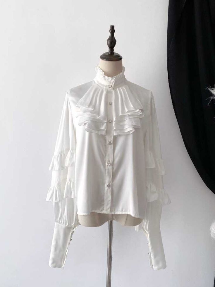 This price includes a shirt only, others are not included. SizeSMLBust115122.5130Shoulders394041Full Length566064Sleeve Length798081 Fitted White Shirt With Ruffled Collar, White Fitted Shirt With Ruffled Collar, Collared Ruffle Tops For Fall, Fitted White Shirt With Ruffles, Fall Office Shirt With Ruffled Collar, White Collared Shirt With Ruffles, Fall Collared Top With Ruffles, Fall Ruffled Collared Tops, White Ruffled Tops For Office