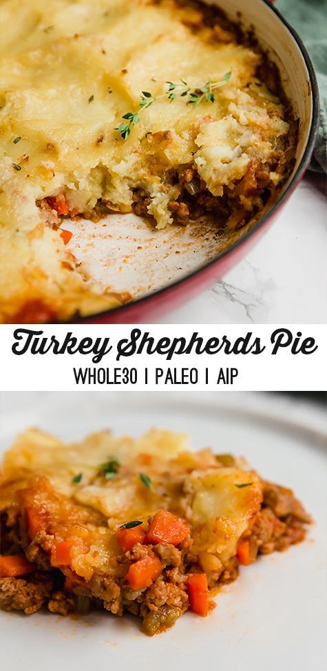 there are two pictures of turkey shepherders pie