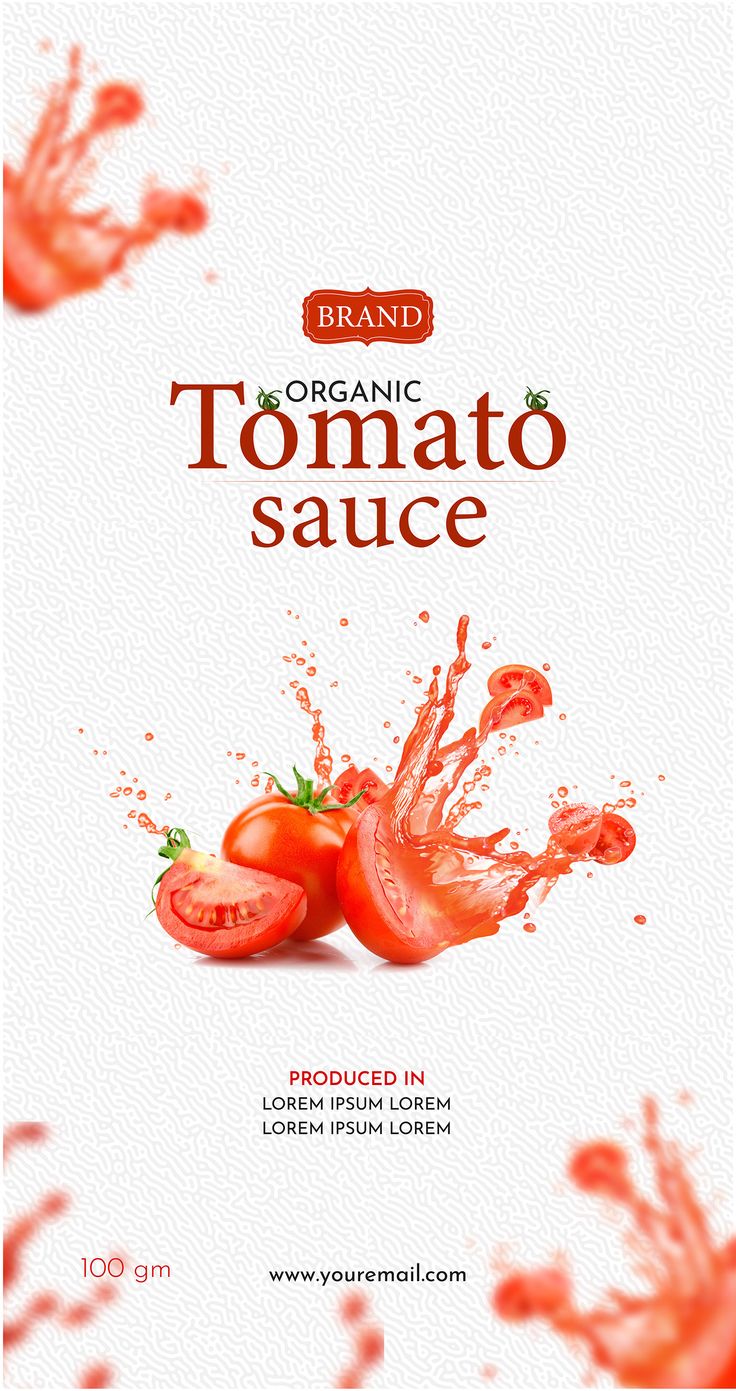 an advertisement for tomato sauce with splashing tomatoes on the bottom and in the middle