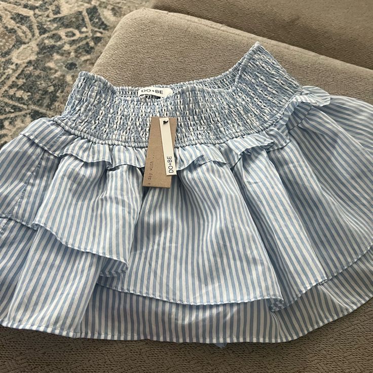 Do + Be Skort. Size Medium. Nwt. Light Blue And White Striped Ruffled Skort. Striped Short Top For Spring, Blue Cotton Bottoms For Brunch, Casual Shorts With Ruffles For Brunch, Cute Light Blue Bottoms For Summer, Cute Light Blue Summer Bottoms, Cute Ruffled Bottoms For Vacation, Cute Ruffled Bottoms For Day Out, Casual Ruffled Shorts For Spring, Casual Ruffled Shorts For Brunch