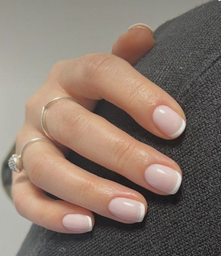 Grad Nail Ideas Short, Gel French Tip Manicure, Class Nails Simple, Shellac Wedding Nails For Bride, French Manicure Short Nails Natural, Natural Looking Gel Nails Short, Nails Almond Short French, Nail Design Simple Classy, Squoval Bridal Nails