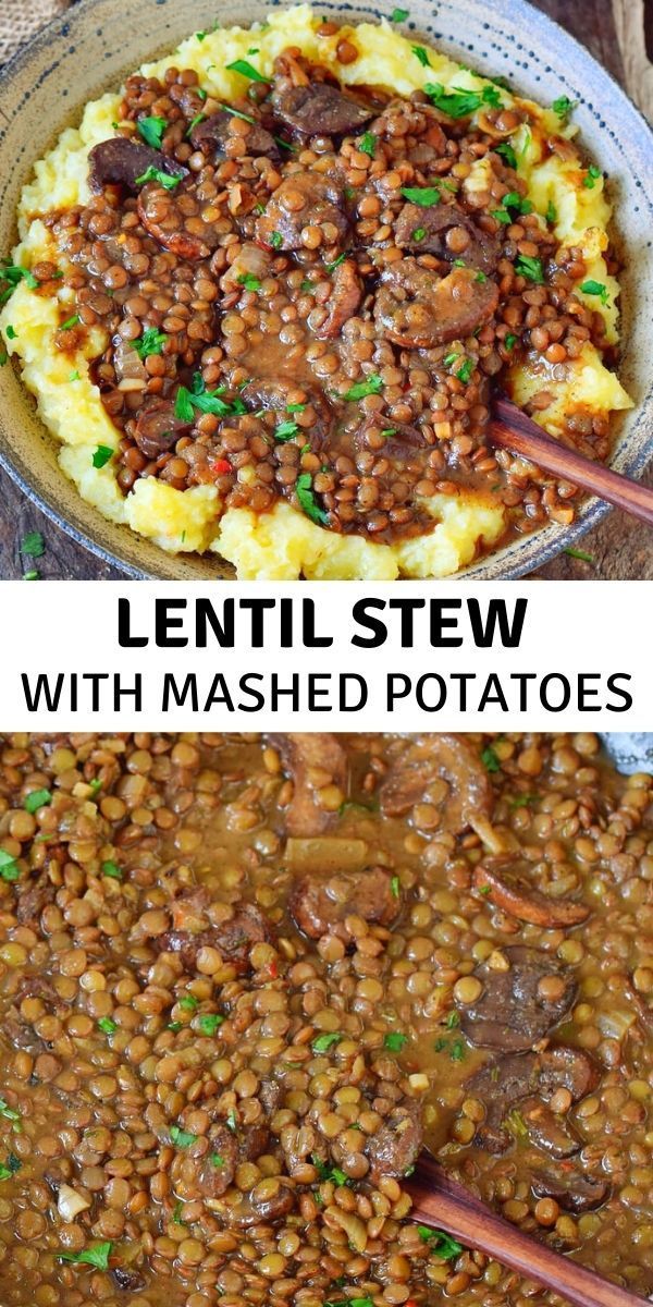 two pictures showing different types of food in the same pan, one with meat and mashed potatoes