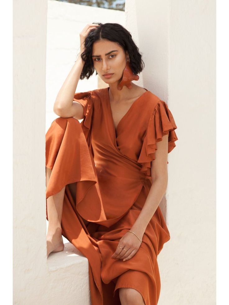 Sustainable Rukia Dress - Solid Rust – diarrablu Small Atelier, Dakar Senegal, Lyocell Fabric, Sustainable Fabric, Rust Dress, Natural Resources, Sustainable Fabrics, Lifestyle Brands, Satin Fabric