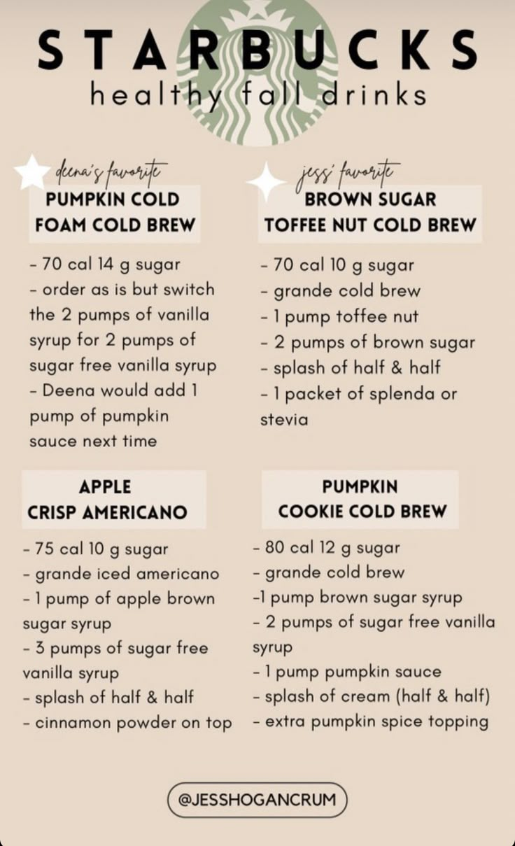 starbucks drink list with instructions for how to make starbucks's pumpkin cold brews