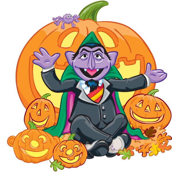 a cartoon character sitting on the ground surrounded by pumpkins