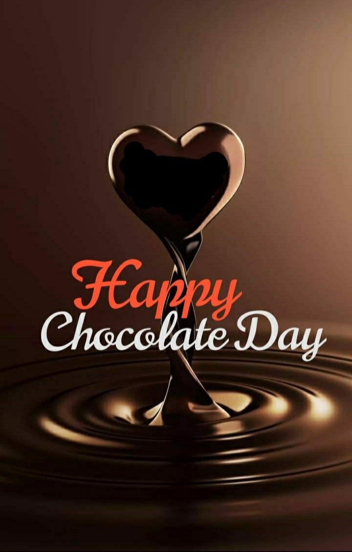 happy chocolate day greeting card with heart shaped chocolate splashing on the water and text