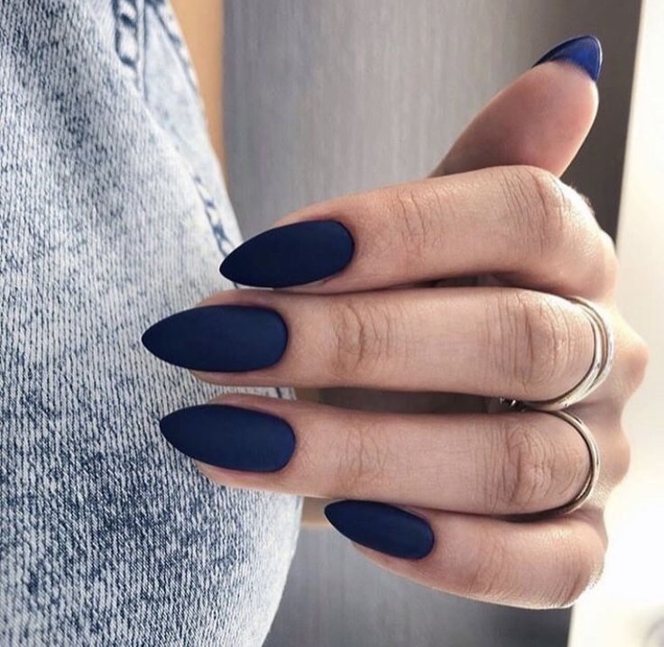 Matte Dark Blue Acrylic Nails, Navy Blue Nails Acrylic Matte, Mate Blue Nails, Matt Navy Nails, Mat Color Nails, Matte Blue Almond Nails, Solid Matte Nails, Matt Dark Blue Nails, Matte Solid Color Nails