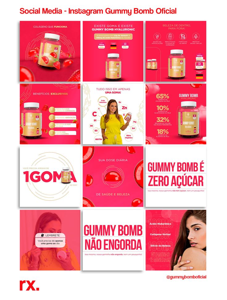 the ad for gummy bomb is shown in pink and red colors, with an image of