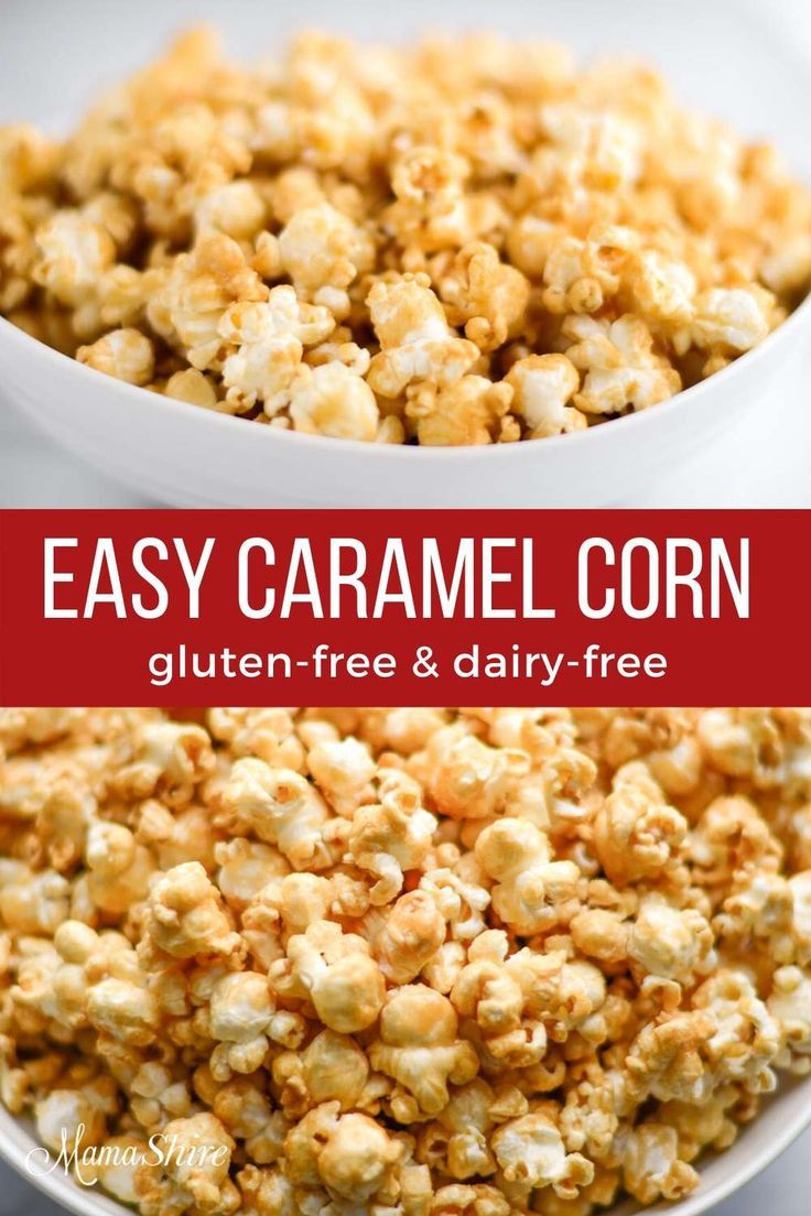 easy caramel corn recipe with text overlay