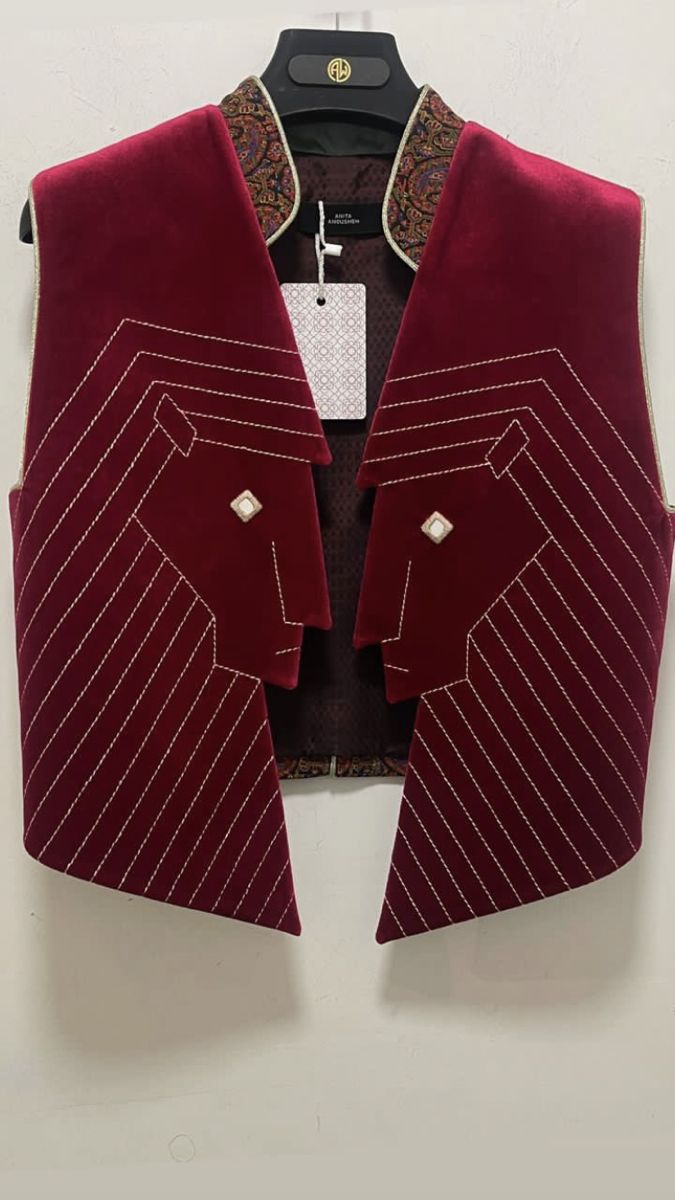 Cool Blazers, Festive Luxury Traditional Vest, Luxury Festive Vest With Embroidery, Luxury Festive Vest With Intricate Embroidery, Traditional Fitted Vest With Intricate Embroidery, Luxury Traditional Outerwear With Geometric Embroidery, Coat Women Fashion, Fashion Sketches Dresses, Woman Suit Fashion