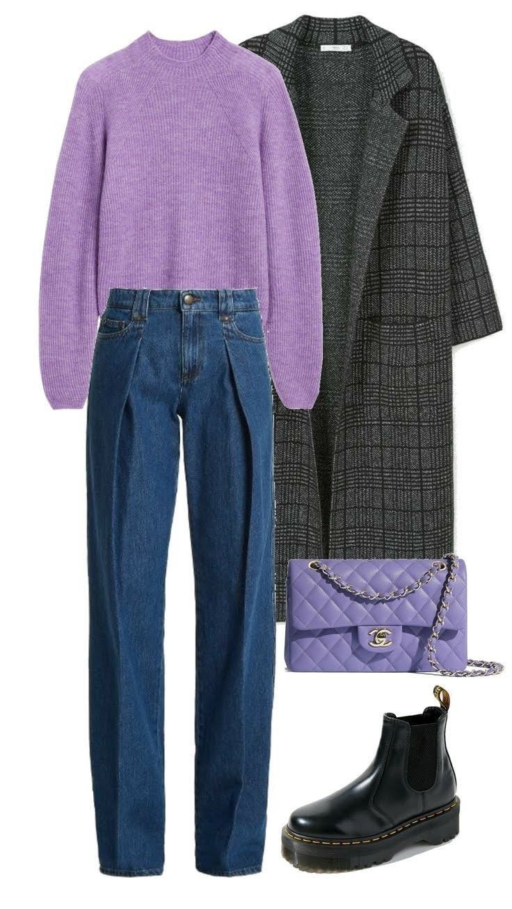 Purple And Beige Outfit, Tumblr School, Looks Jeans, Smart Dressing, Warm Tights, Best Winter Outfits, Winter Fashion Outfits Casual, Outfit Plan, Chunky Sweaters