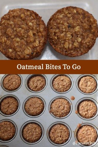 oatmeal bites to go muffins in a muffin tin with the words